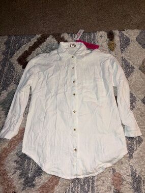 Times Two White Maternity Button-Down Shirt - Classic Long Sleeve
